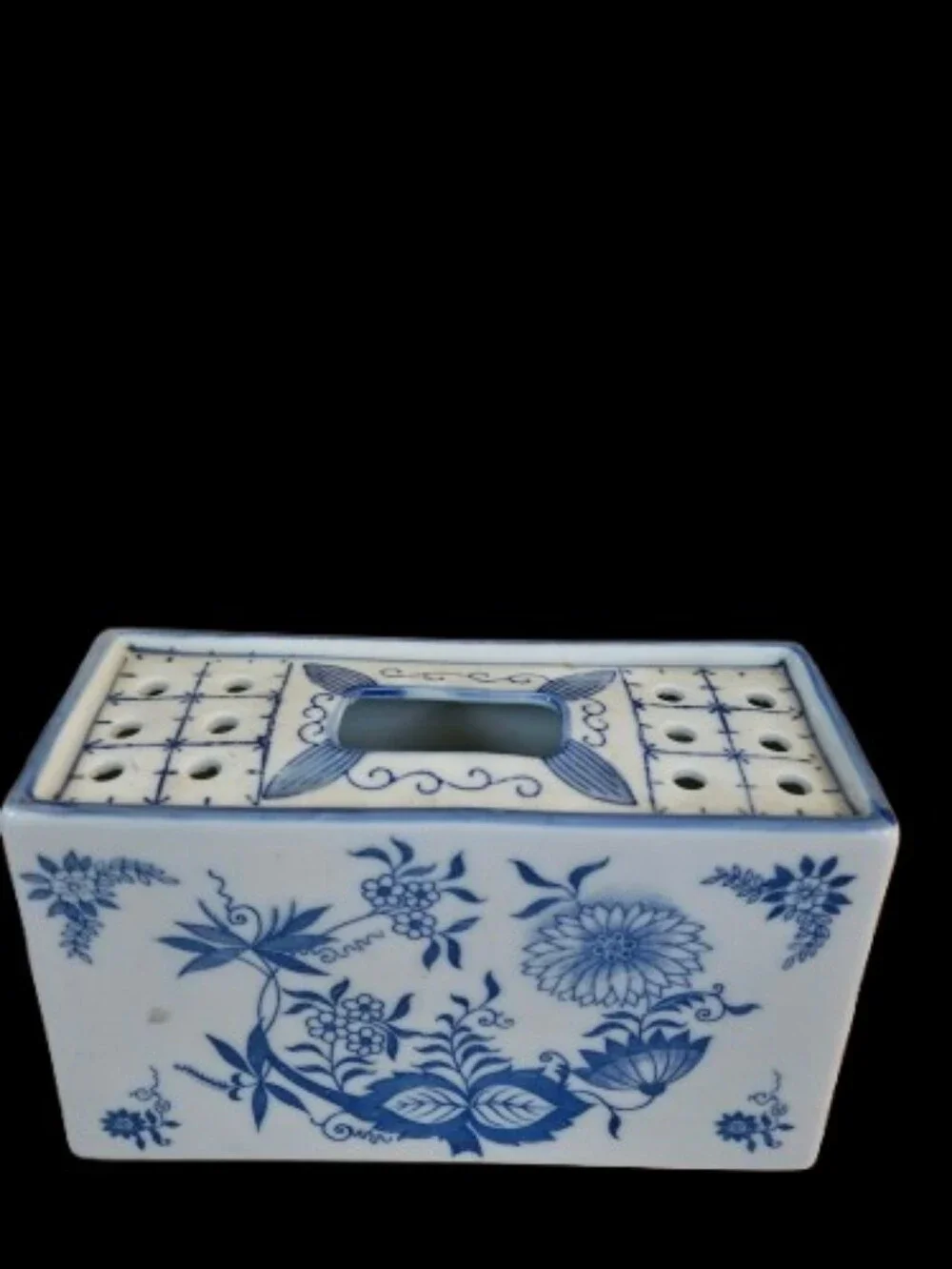 Andrea By Sadek Vintage Delft Style Flower Frog Brick Vase